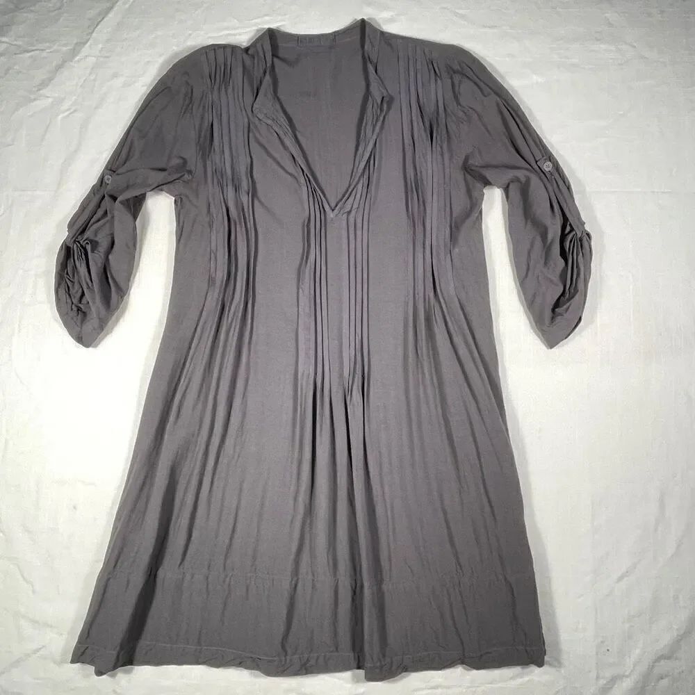 CP Shades Gray V-Neck Pleated Longline Rayon Regina Tunic Top Blouse Size XS